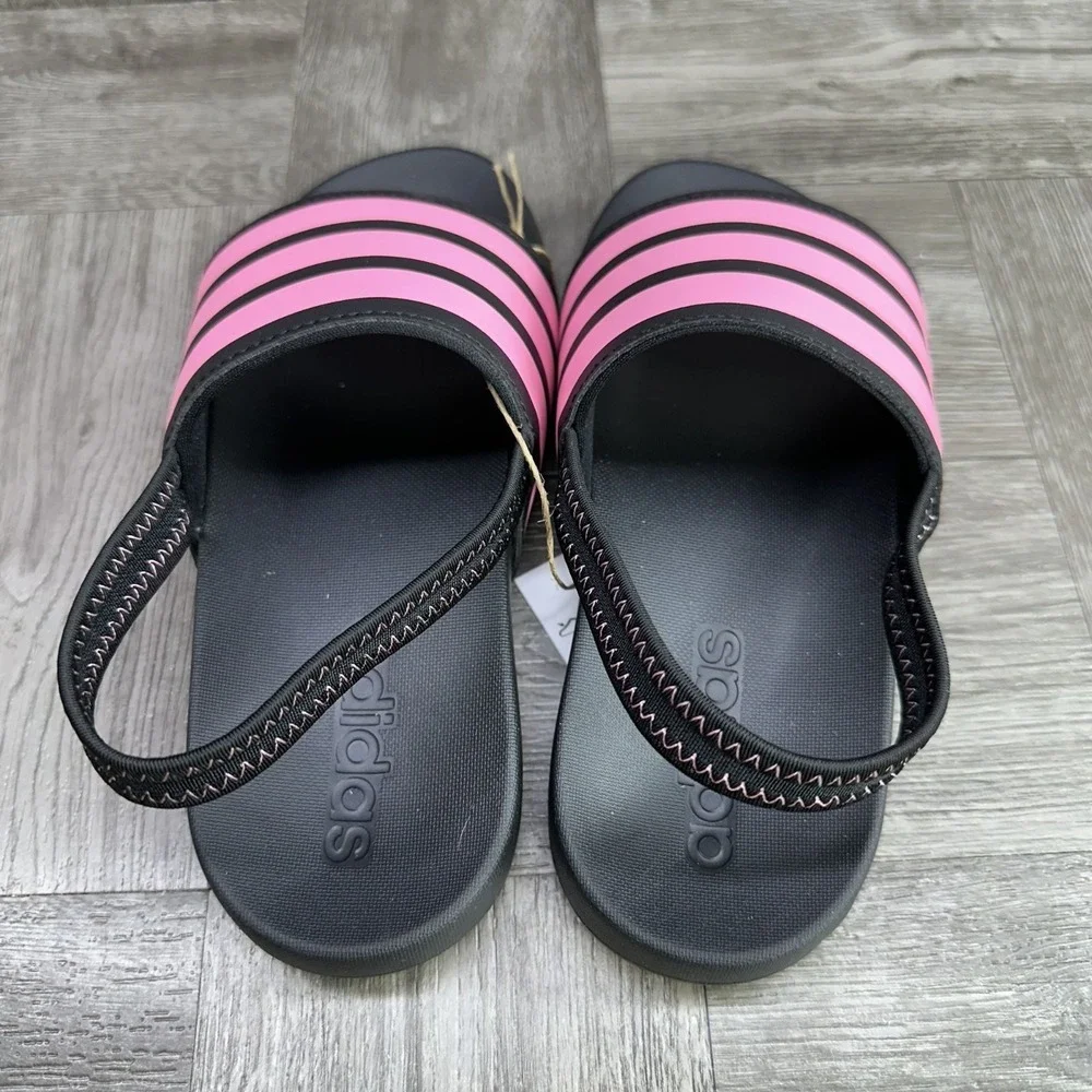 Adidas‎ Adilette ESTRAP C Kids Size 2 Black Pink New Sandals Slides Athletic
